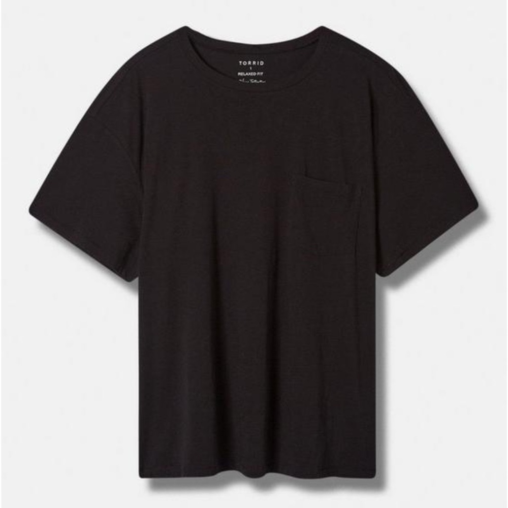 Torrid Relaxed Vintage Black Cotton Jersey Crew Neck Pocket Tee